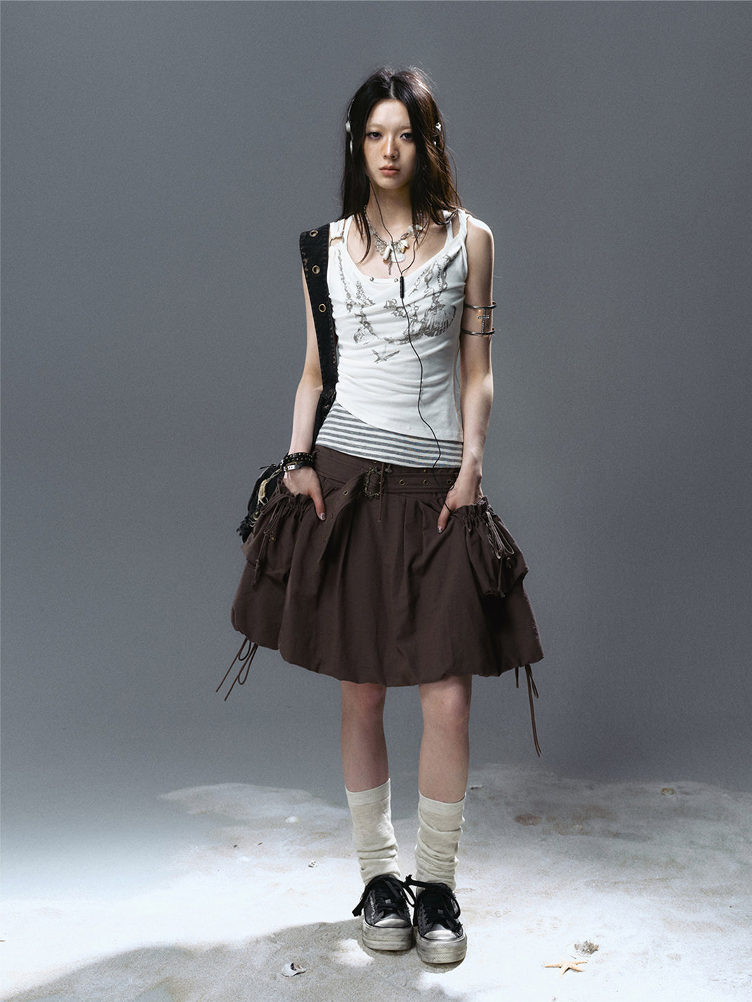 CestNous|High Waist Studded Cargo Bubble Skirt-Black - PSYLOS 1, CestNous|High Waist Studded Cargo Bubble Skirt-Black, Skirt, CestNous, PSYLOS 1